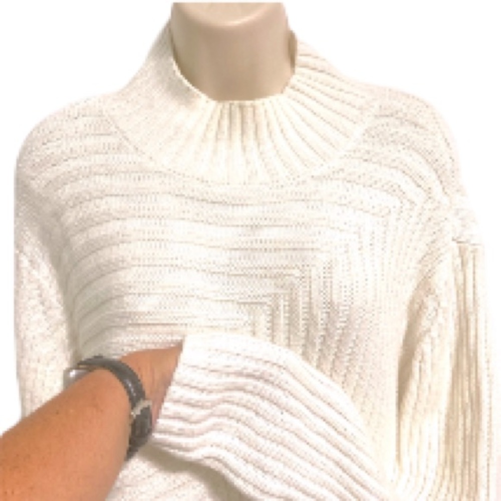 Asymmetrical Mock Neck Rib Knit Long Sweater by Vince Camuto Womens XS